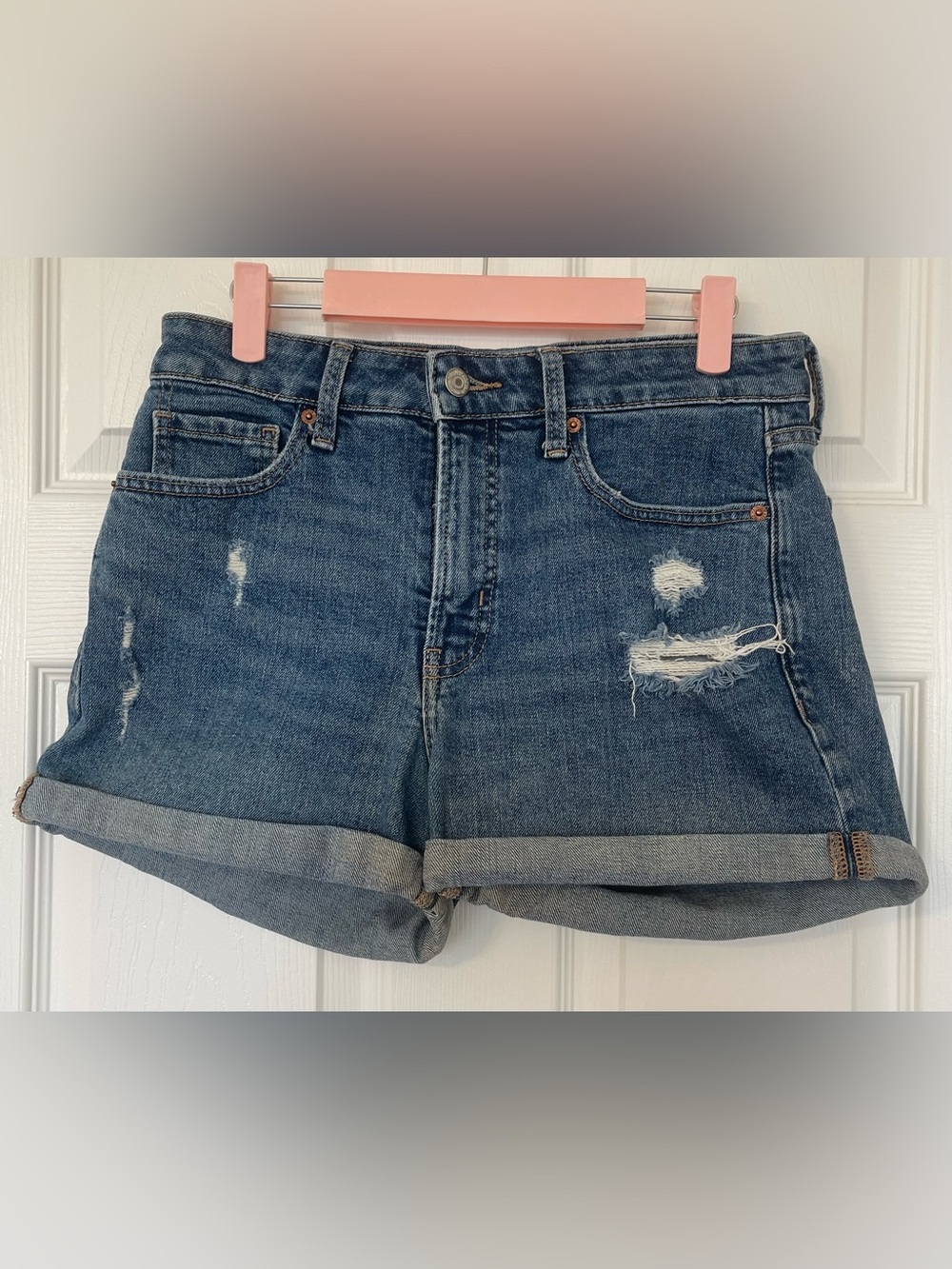 Old Navy O. G. Short High Rise Distressed Rolled Hem Jean Shorts - Blue